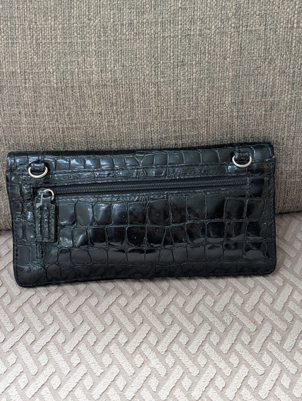 Brighton Black Patent Leather Crocodile Embossed Wallet Crossbody